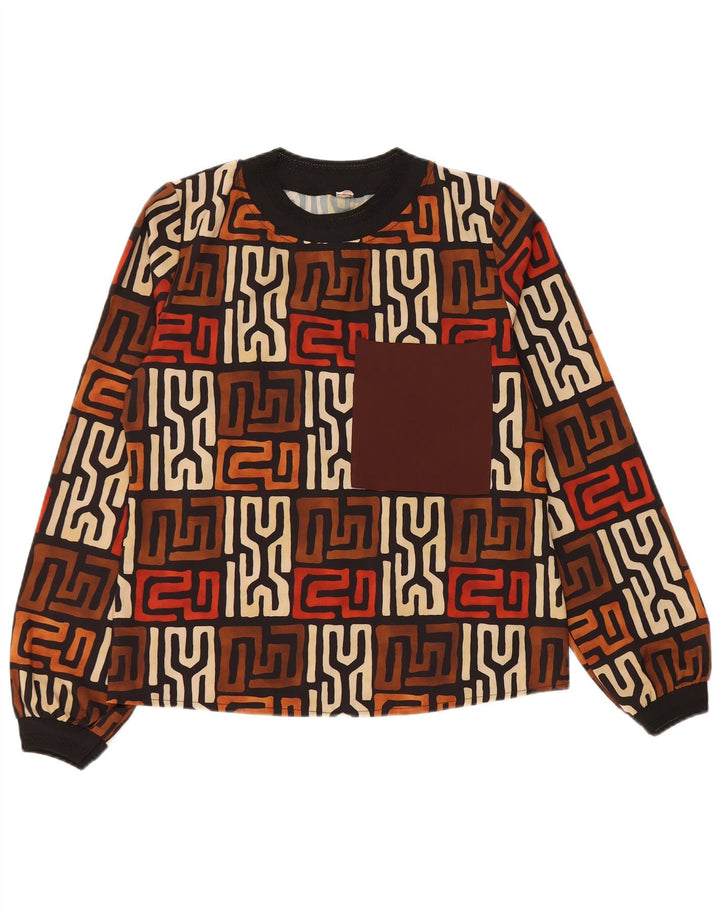 VINTAGE Top pentru femei cu mânecă lungă UK 12 Medium Brown Geometric