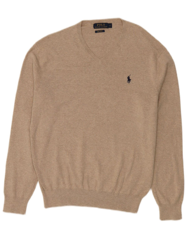 Pulover Polo Ralph Lauren pentru bărbați, cu decolteu în V, bumbac mic, bej