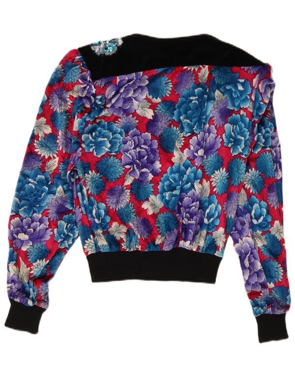 Bluză vintage cu mânecă lungă pentru femei Crop Top US 10 Large Multicolor Floral