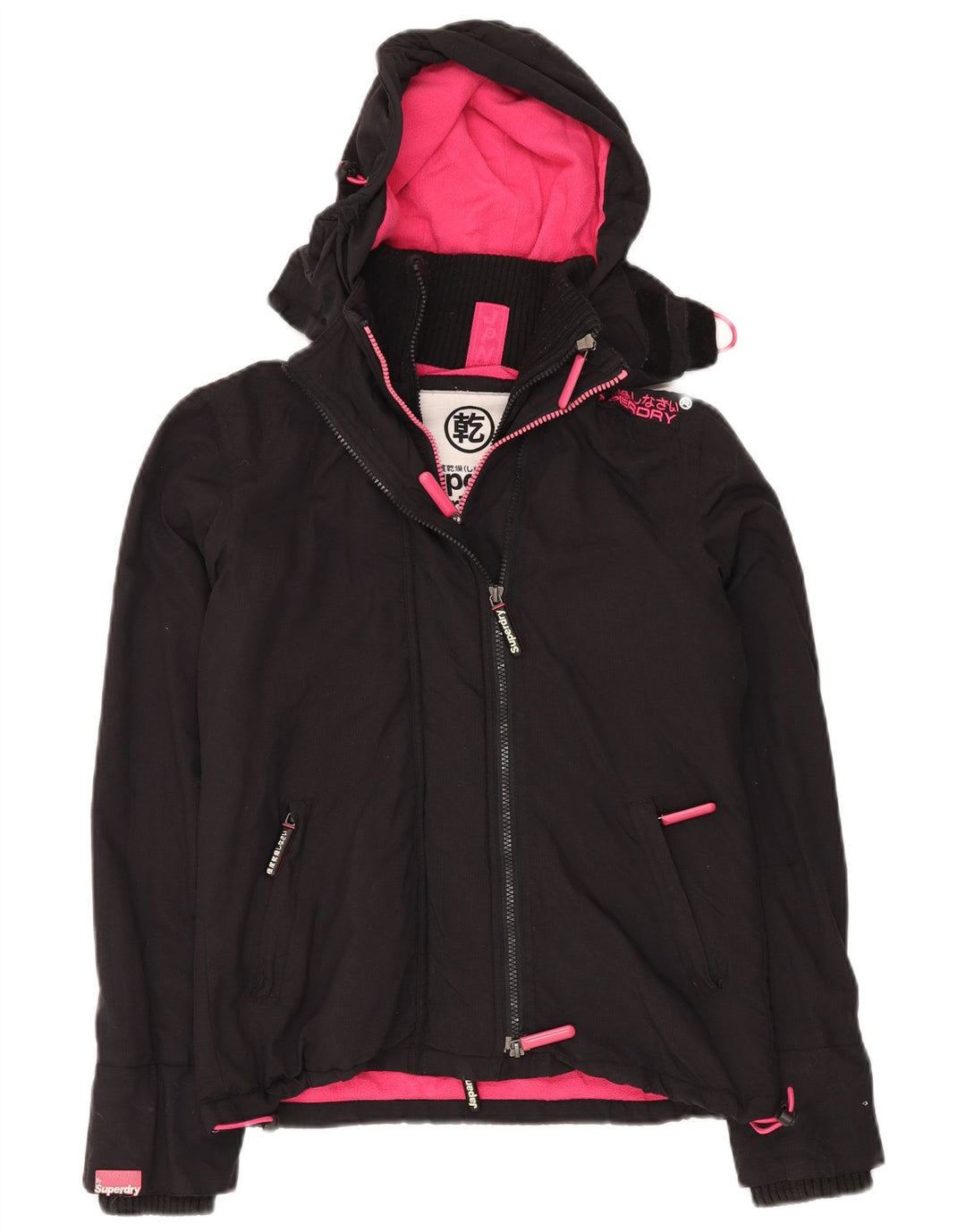 SUPERDRY Jachetă de vânt cu glugă supradimensionată pentru femei UK 6 XS Negru
