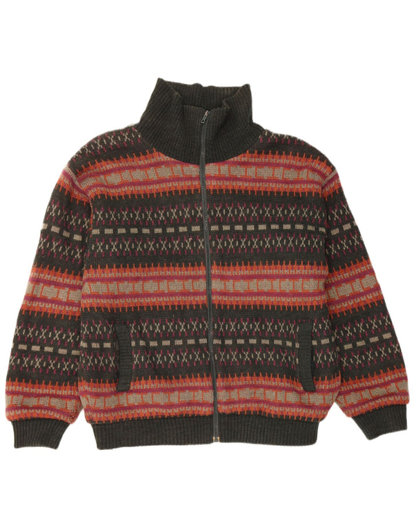 Cardigan Sherpa Vintage pentru bărbați, mare, gri Fair Isle