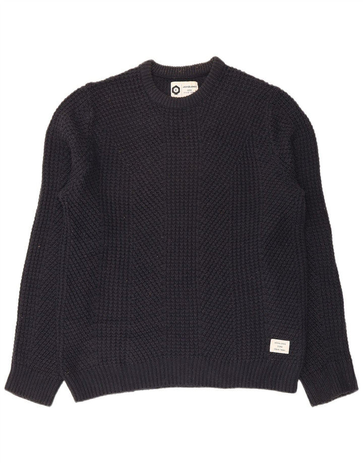 JACK & JONES Pulover pentru bărbați cu gât roșu din bumbac mare, albastru bleumarin
