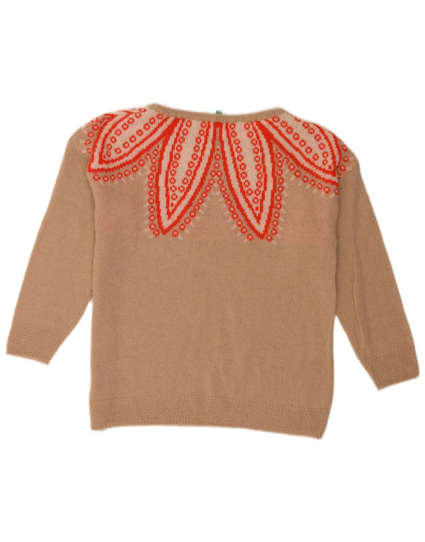 Pulover pentru femei Benetton, cu model abstract, cu decolteu rotund, UK 10 Mic Bej