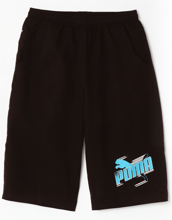 Pantaloni scurți sport grafic Puma pentru băieți 11-12 ani poliester negru
