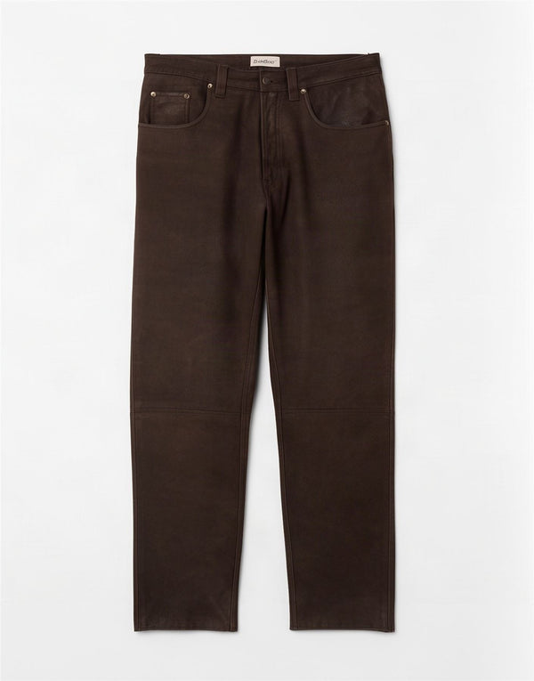 Pantaloni drepți din piele vintage pentru bărbați W34 L32 maro