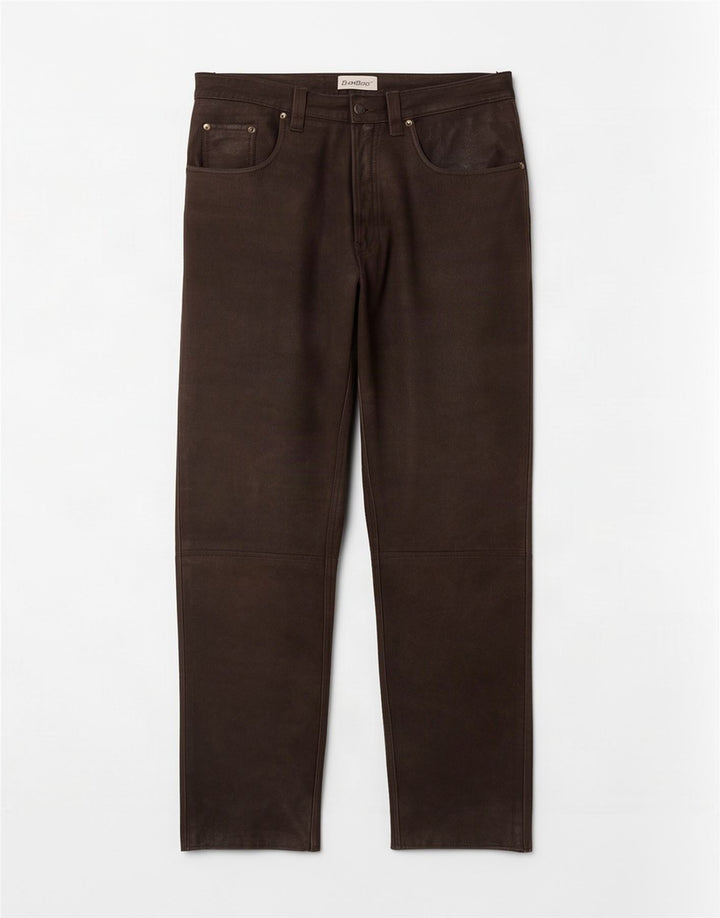 Pantaloni drepți din piele vintage pentru bărbați W34 L32 maro