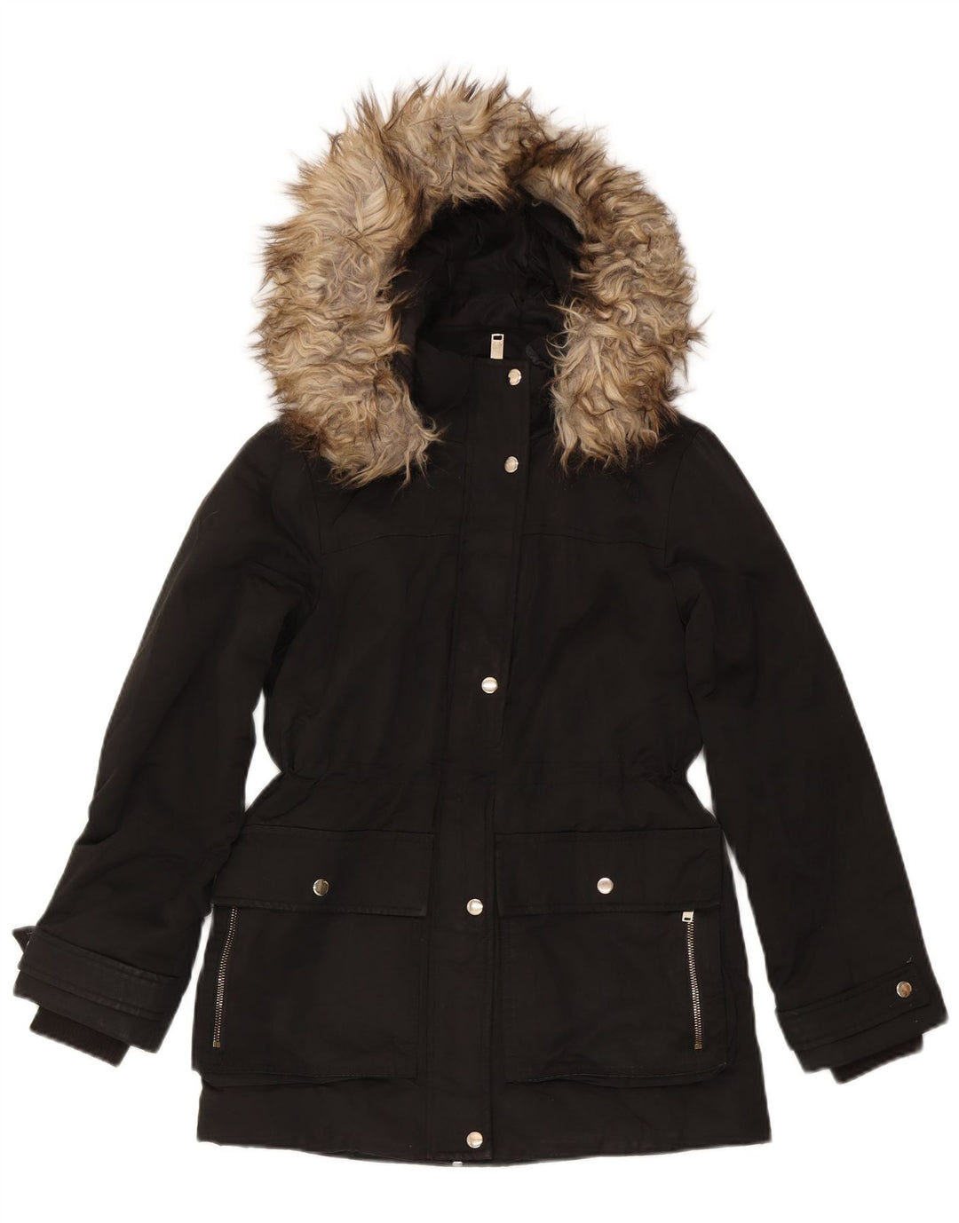 Jachetă parka cu glugă Topshop pentru femei UK 8, poliester negru mic