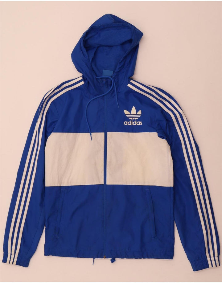 Trening pentru bărbați Adidas Jachetă de top cu glugă, albastru, poliester color bloc