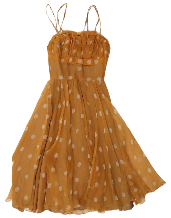 Rochie vintage pentru femei în linie A UK 8, galbenă, buline mici