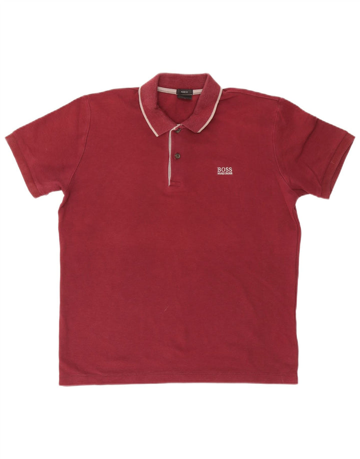 Cămașă polo HUGO BOSS pentru bărbați din bumbac burgundy mediu