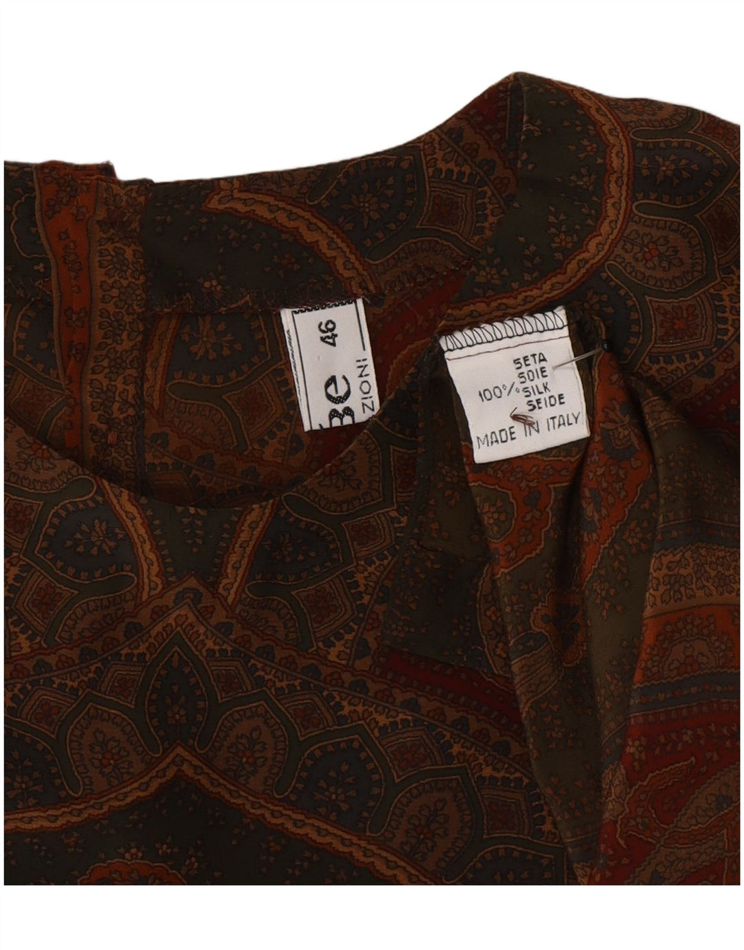 Bluză Vintage Femei Top IT 46 Mare Gri Paisley Mătase