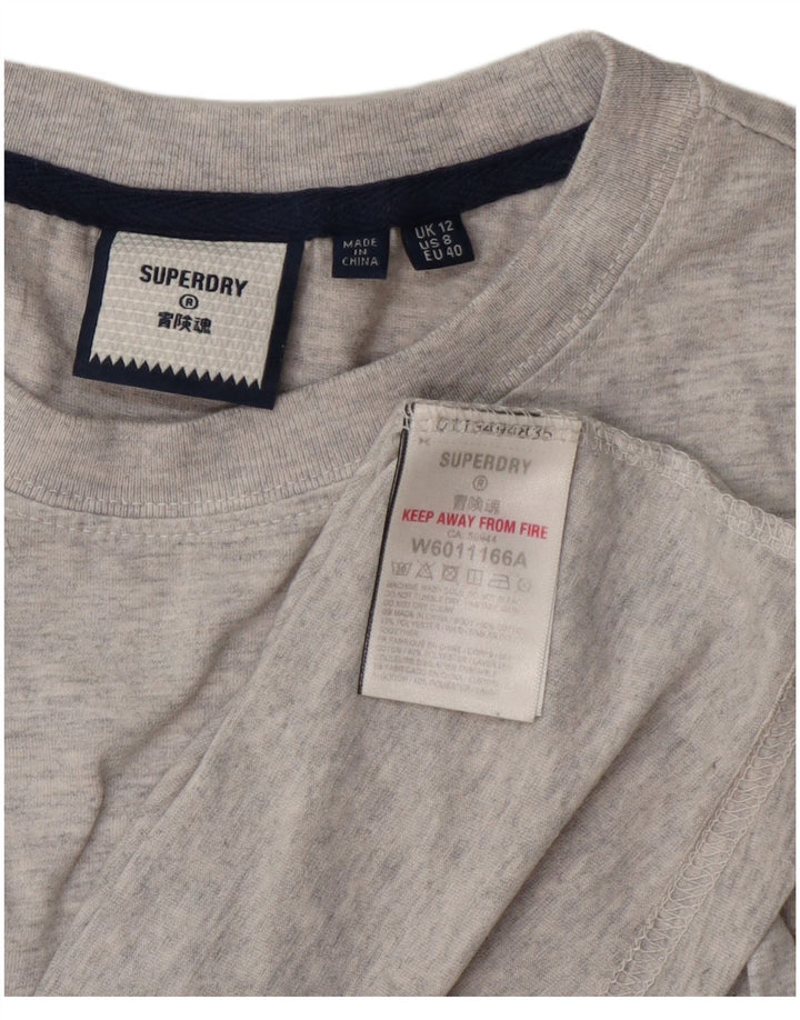 Top grafic Superdry pentru femei cu mânecă lungă UK 12, bumbac gri mediu