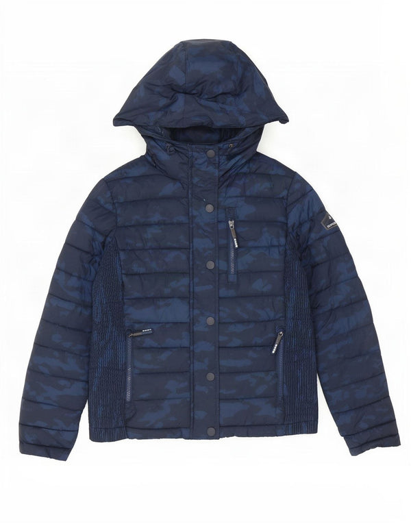 Jachetă căptușită cu glugă Superdry pentru femei UK 16 Camuflaj mare bleumarin