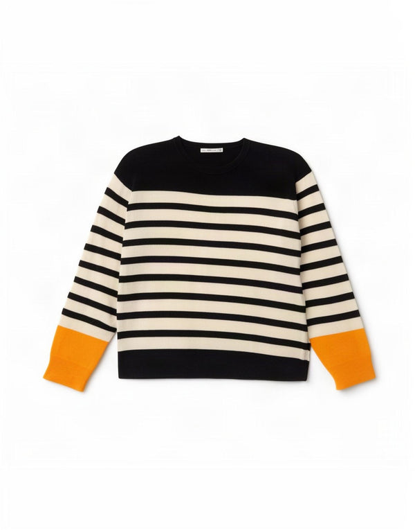 Pulover pentru femei supradimensionat cu gâtul turnat Zara UK 10 mic cu dungi negre