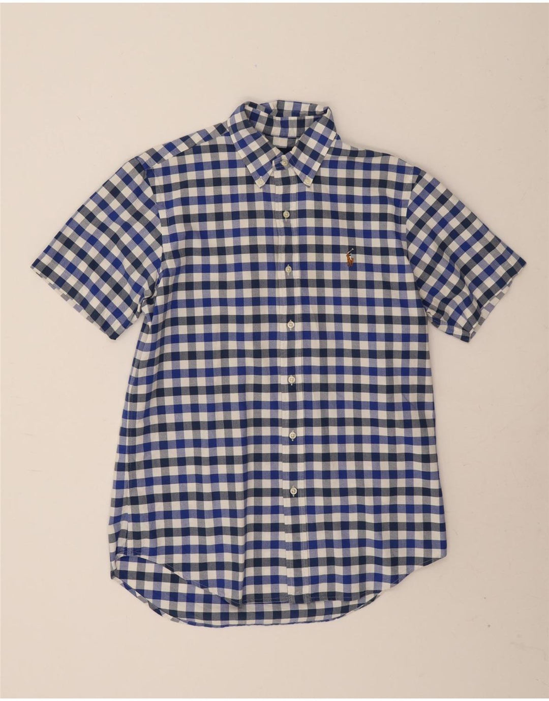 Cămașă cu mânecă scurtă pentru bărbați Ralph Lauren, bumbac vichy albastru mediu