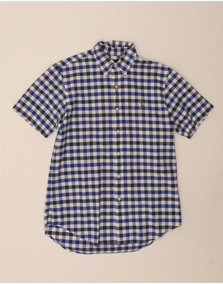 Cămașă cu mânecă scurtă pentru bărbați Ralph Lauren, bumbac vichy albastru mediu
