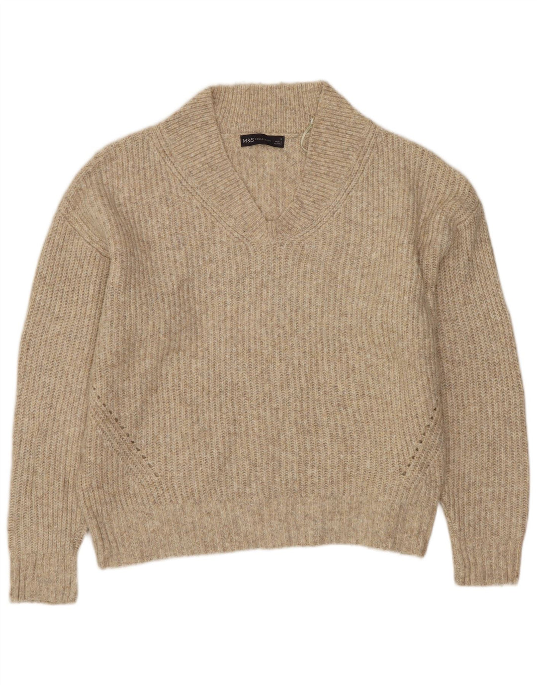 MARKS & SPENCER Pulover crop cu decolteu în V pentru femei UK 14 Bej mediu