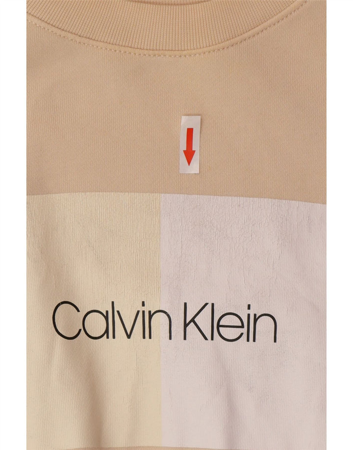 Calvin Klein Pulover supradimensionat cu grafic pentru femei UK 10 Mic Bej