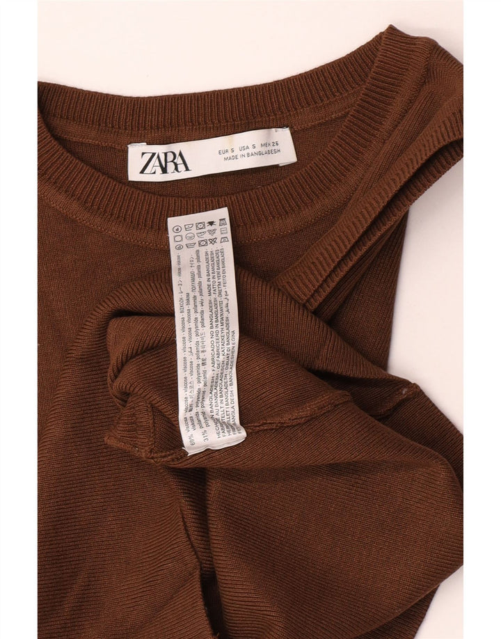 Zara Femei Vest Tank Top UK 8 Small Brown Viscose