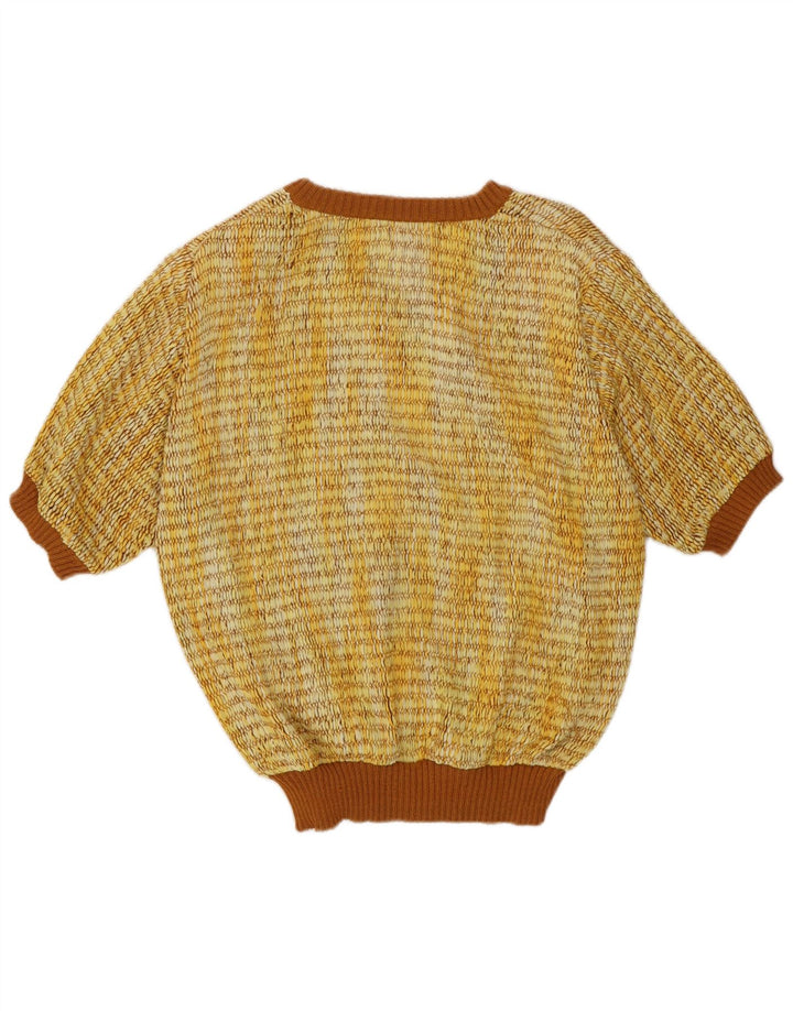 Pulover vintage pentru femei cu mânecă scurtă cu decolteu în V IT 44 Galben mediu