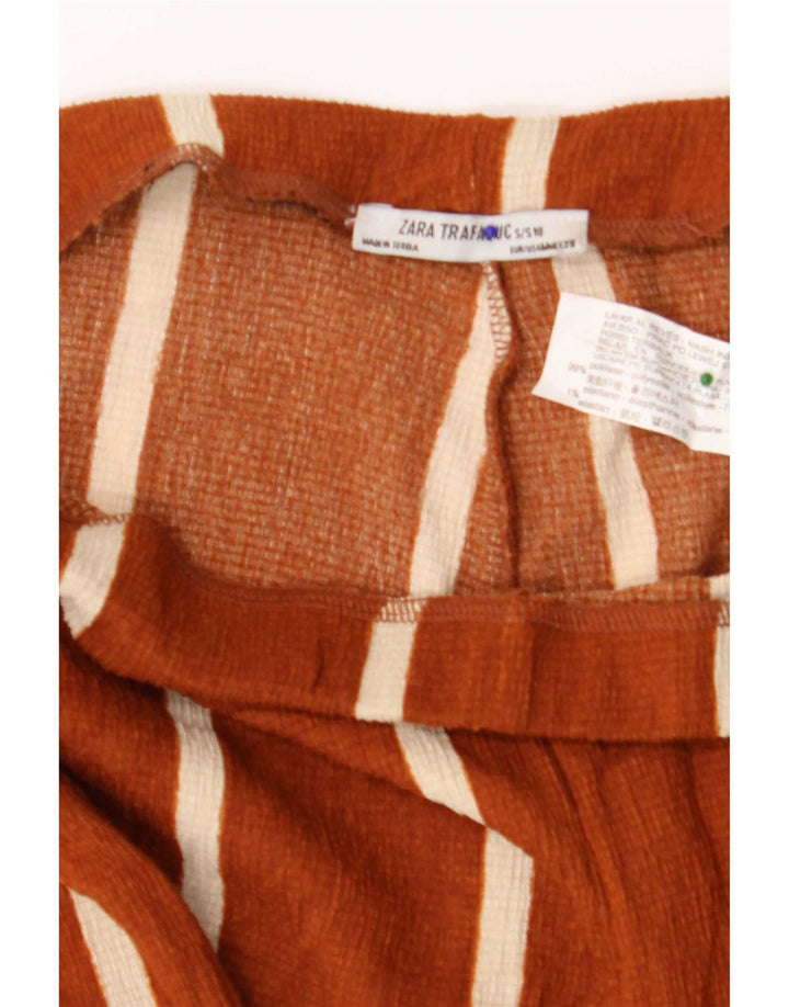 Pantaloni pentru femei Zara cu picioare late Mediu L28 L31 Poliester cu dungi maro