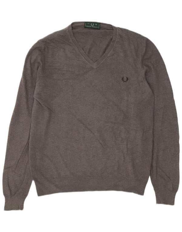 Fred Perry Pulover cu decolteu în V pentru bărbați XL Lână gri