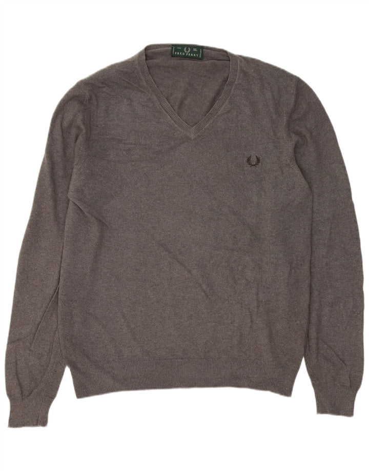 Fred Perry Pulover cu decolteu în V pentru bărbați XL Lână gri