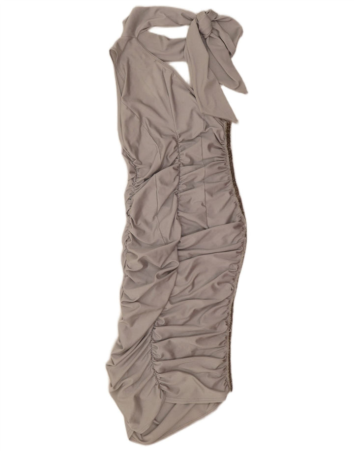 Rochie vintage pentru femei cu un umăr UK 12 Poliamidă argintie medie