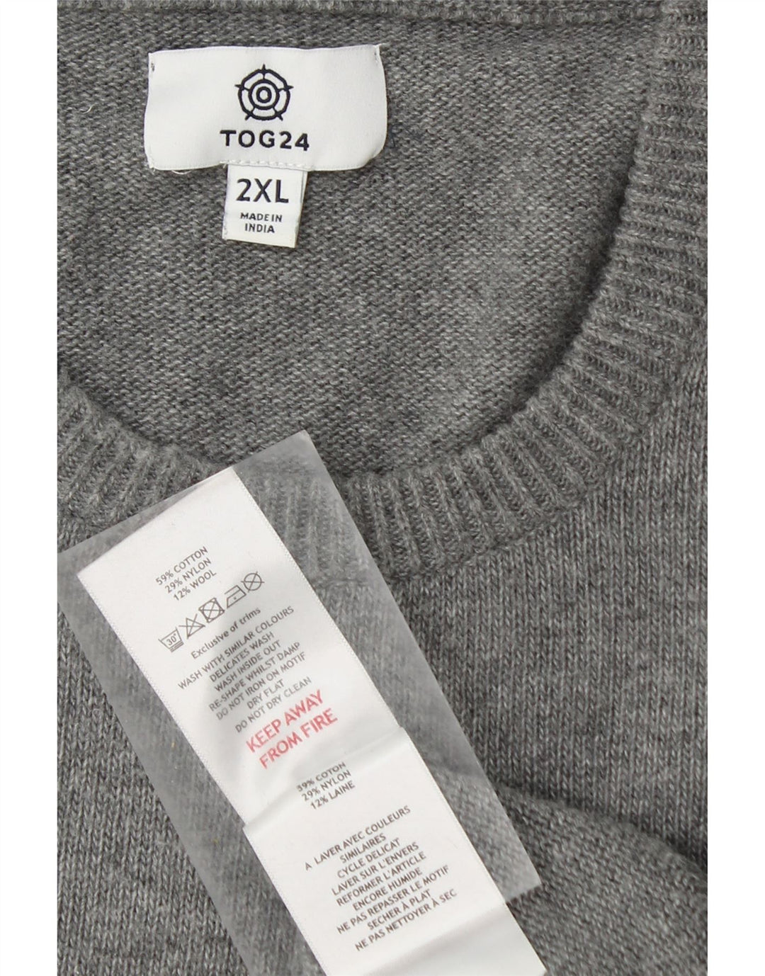TOG 24 Mens Crew Neck Jumper Sweater 2XL Grey Cotton