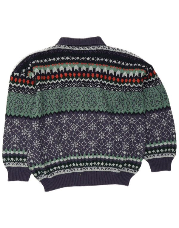 Pulover vintage pentru bărbați cu gât polo IT 50 Medium Multicolor Fair Isle