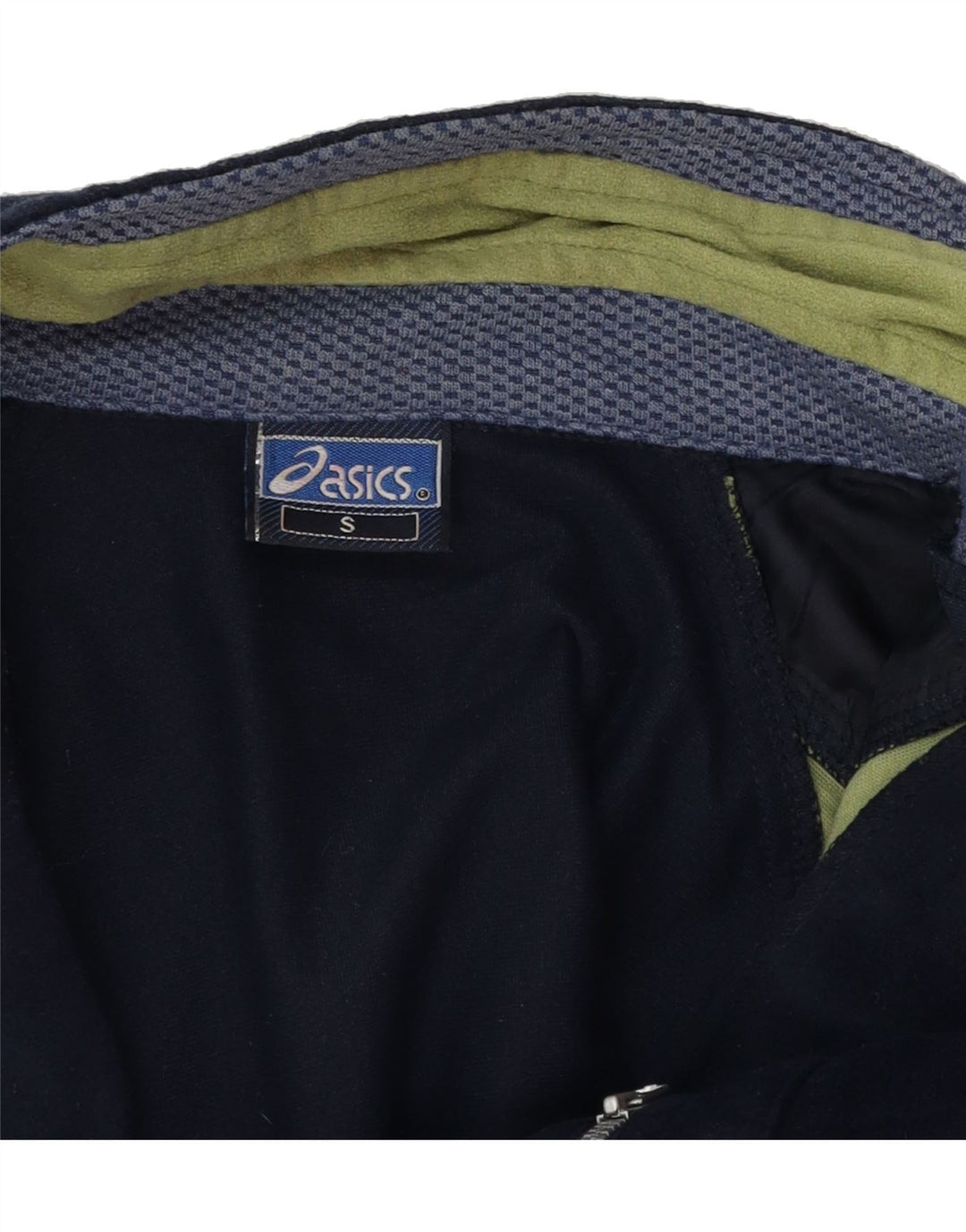 ASICS Mens Tracksuit Top Jacket Small Navy Blue Colourblock Vintage Asics and Second-Hand Asics from Messina Hembry 