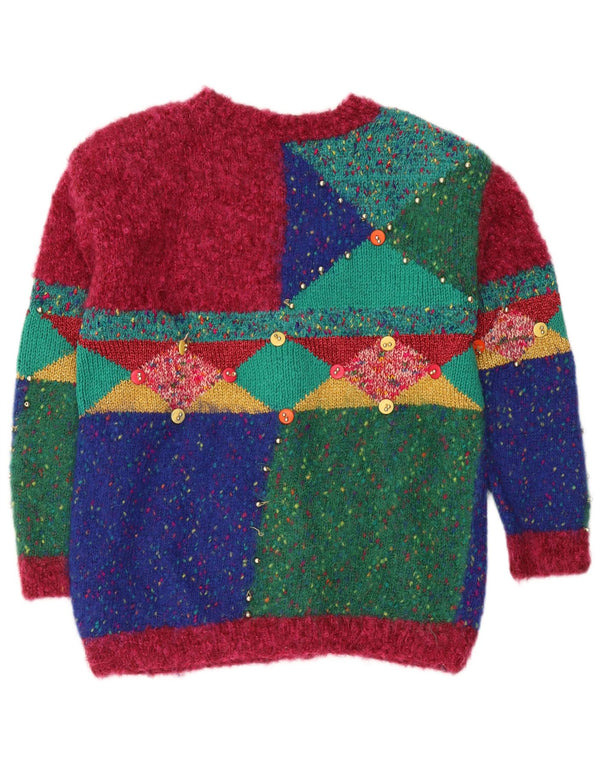 Pulover Cardigan Vintage pentru Damă UK 16 Mare Multicolor Geometric Noutate