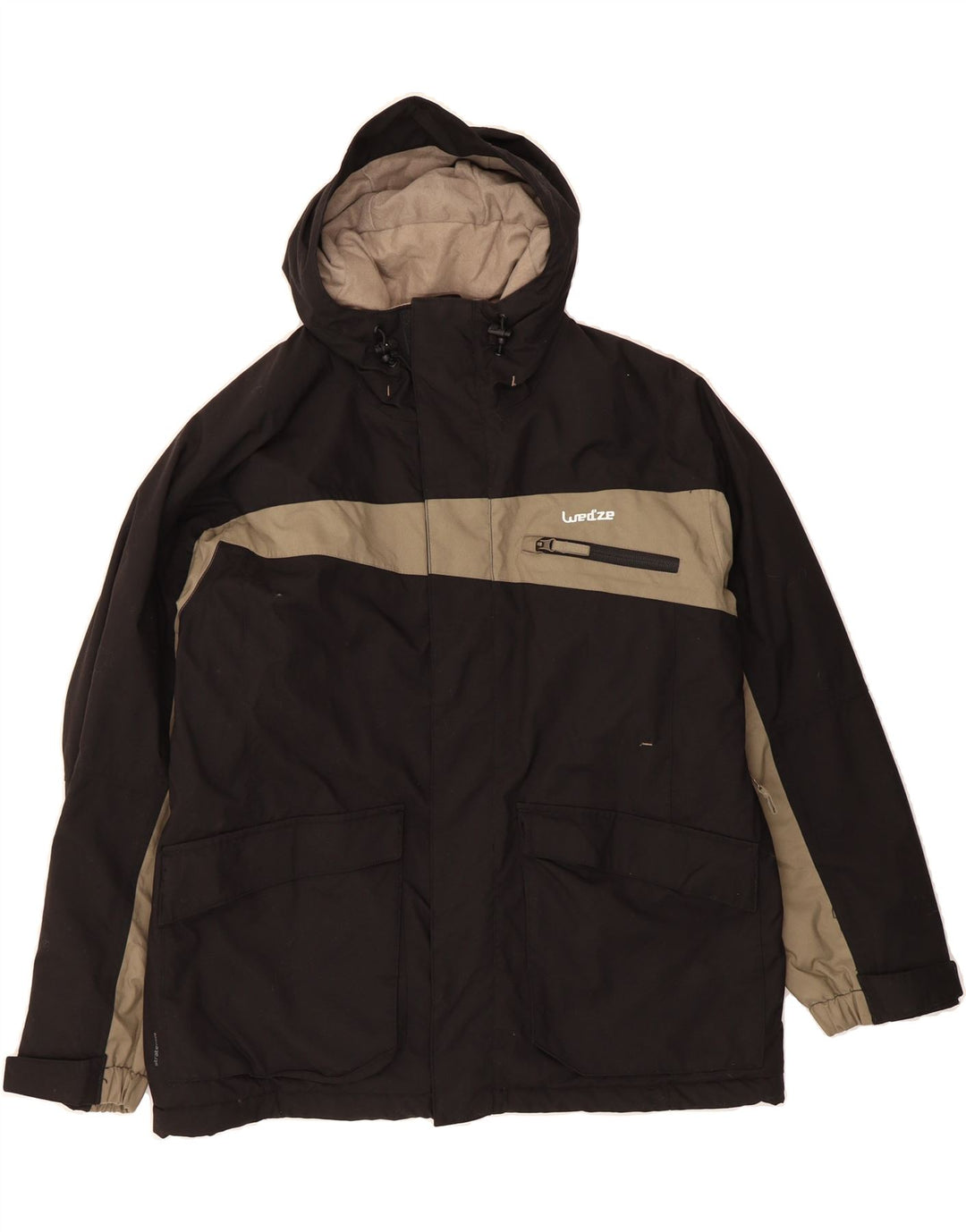 WEDZE Mens Hooded Windbreaker Jacket UK 38 Medium Black Colourblock Vintage Wedze and Second-Hand Wedze from Messina Hembry 