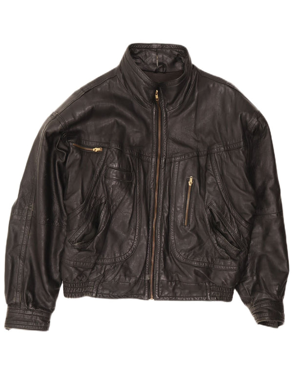 Vintage Mens Loose Fit Leather Jacket UK 36 Small Black Leather