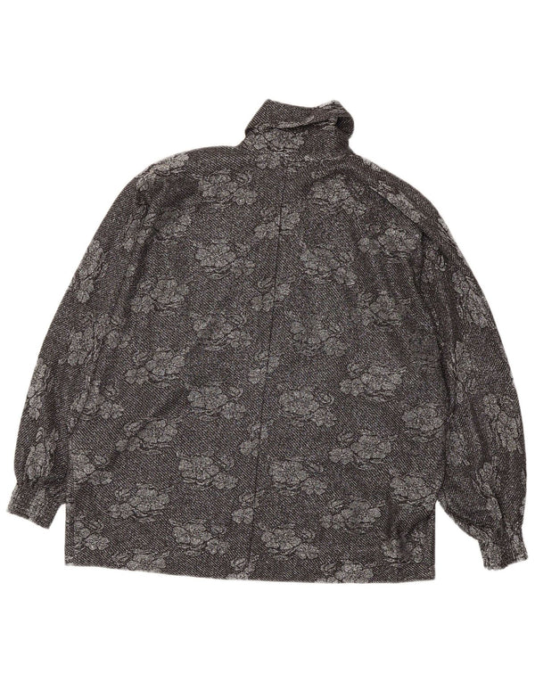Bluză vintage cu mânecă lungă transparentă pentru femei UK 18 XL Negru Floral
