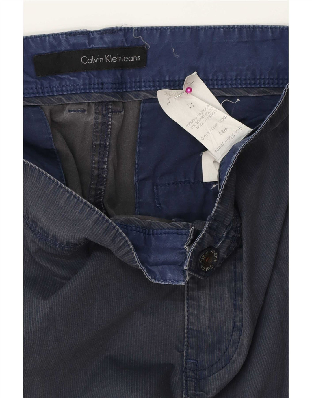 Pantaloni scurți cargo pentru bărbați Calvin Klein W33, bumbac cu dungi, albastru marin mediu