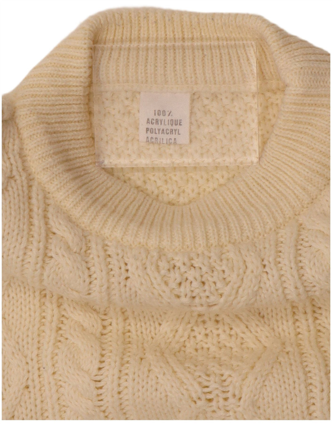 Pulover VINTAGE pentru femei cu decolteu rotund UK 20 2XL poliacrilic alb catifelat