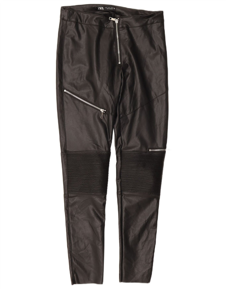 Pantaloni subțiri din piele artificială pentru femei Zara Mediu L28 L27 Poliester negru