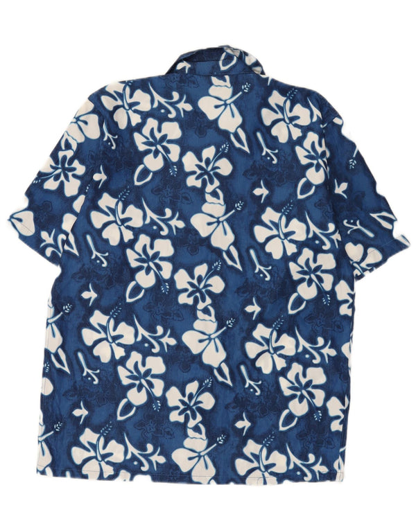 Cămașă vintage pentru bărbați cu mânecă scurtă, albastru, poliester floral