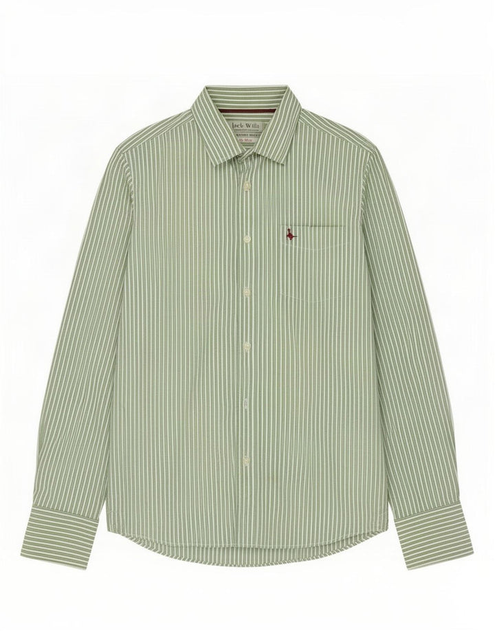 Cămașă Jack Wills pentru bărbați, bumbac cu dungi verzi medii