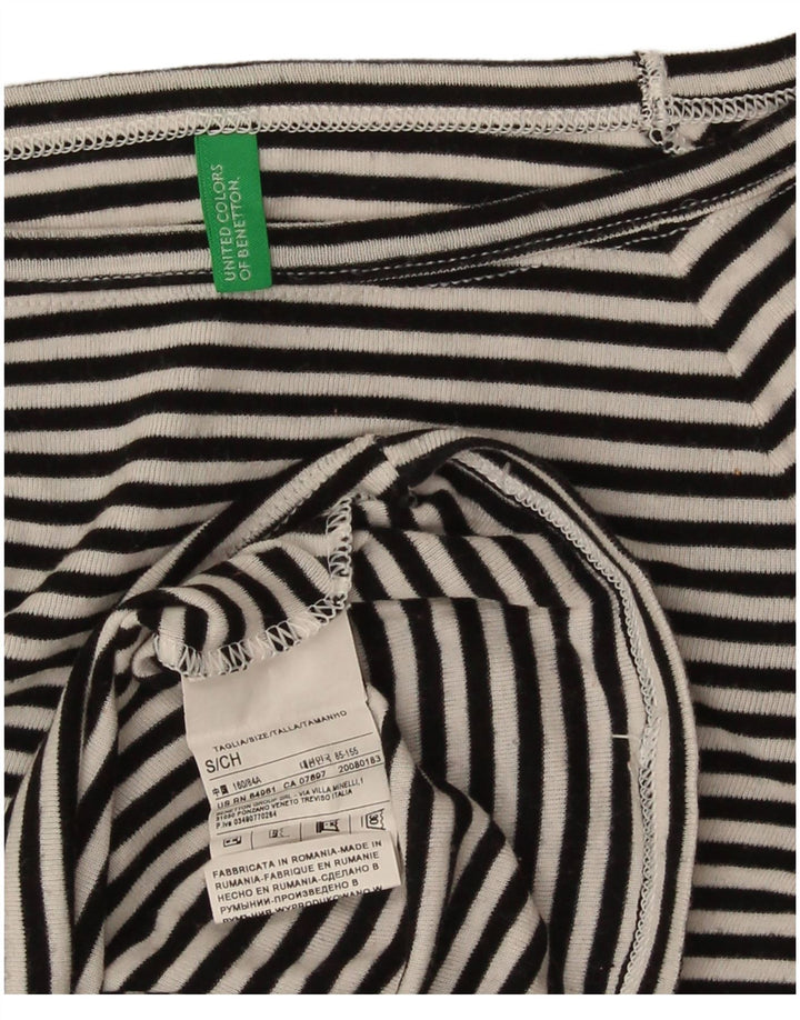 Top femei Benetton cu mâneci 3/4 UK 8 mic bumbac cu dungi negre