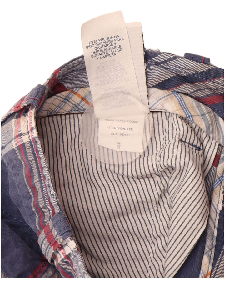 Pantaloni scurti cargo pentru bărbați TOMMY HILFIGER W32, bumbac cu carouri, albastru marin mediu