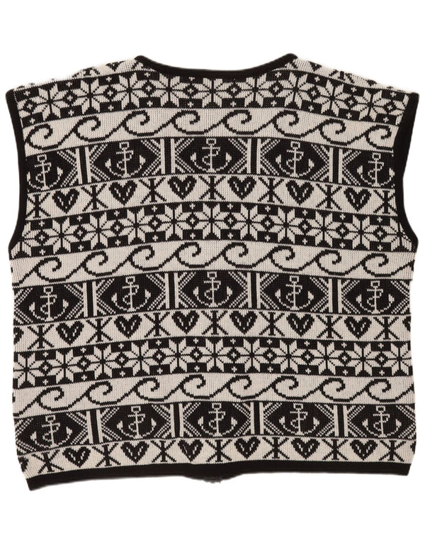 Pulover Cardigan fără mâneci Vintage pentru femei IT 54 3XL Negru Geometric