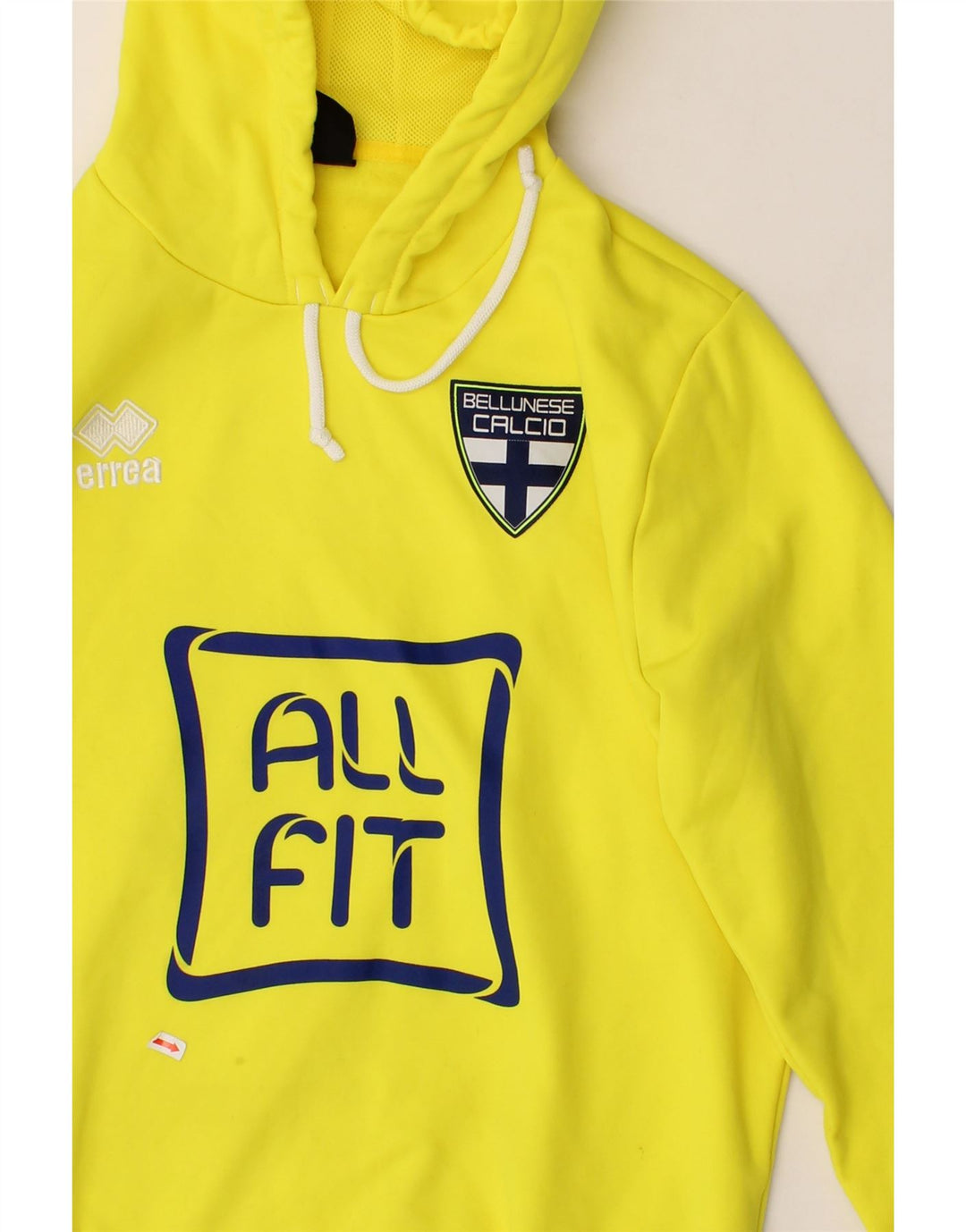 ERREA Mens Graphic Hoodie Jumper Large Yellow Cotton Vintage Errea and Second-Hand Errea from Messina Hembry 