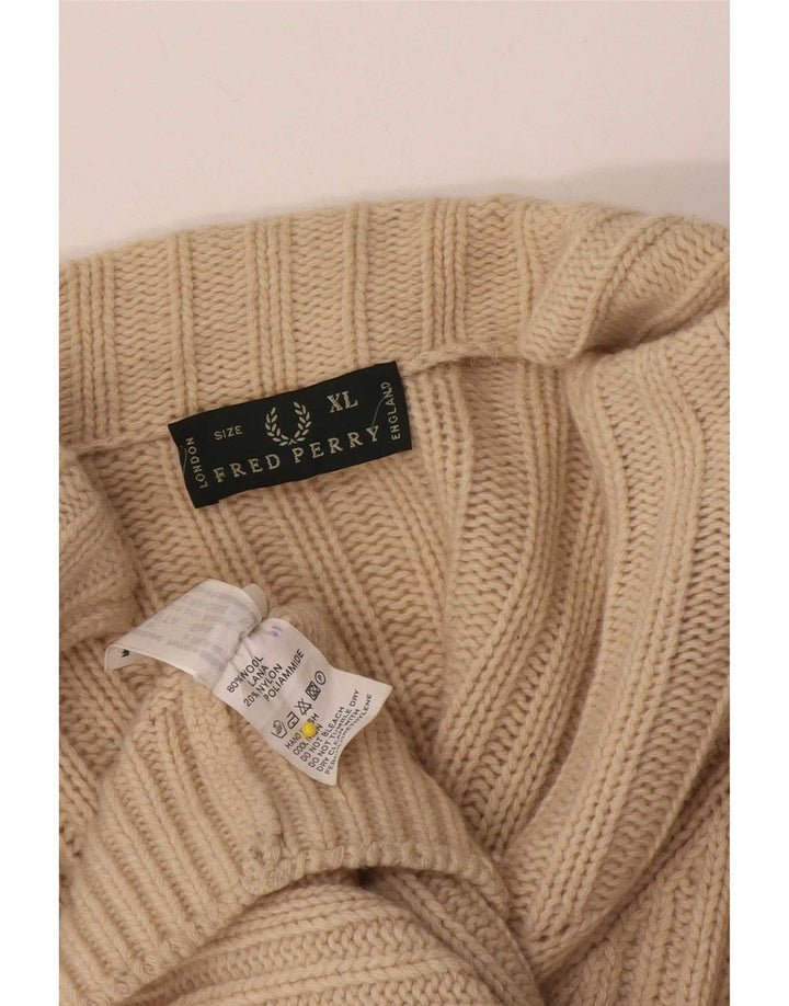 Pulover cardigan cu fermoar complet pentru bărbați Fred Perry XL Lână bej