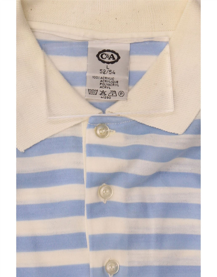 C&A Mens Polo Shirt IT 52/54 Large Blue Striped Acrylic Vintage C&A and Second-Hand C&A from Messina Hembry 