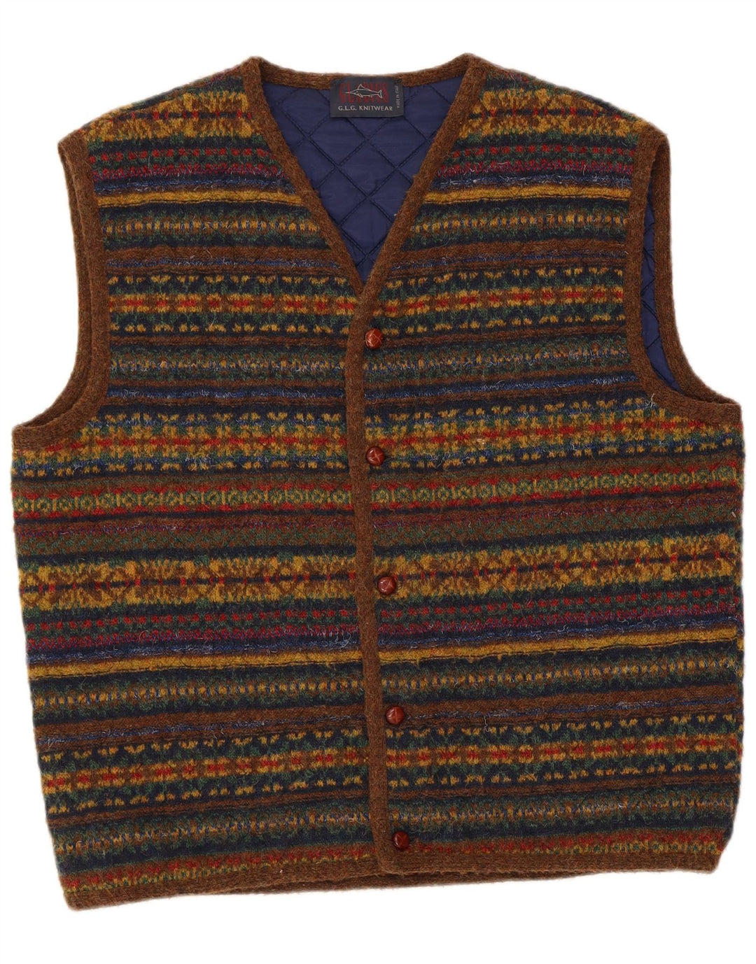 Cardigan Vintage fără mâneci pentru bărbați, lână cu dungi mari, multicolore