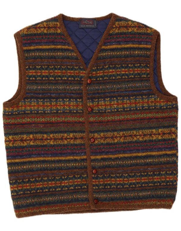 Cardigan Vintage fără mâneci pentru bărbați, lână cu dungi mari, multicolore