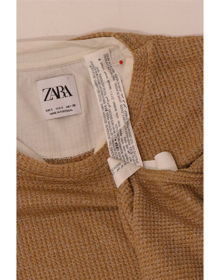 Top pentru bărbați Zara cu mânecă lungă, mic, bej, bumbac