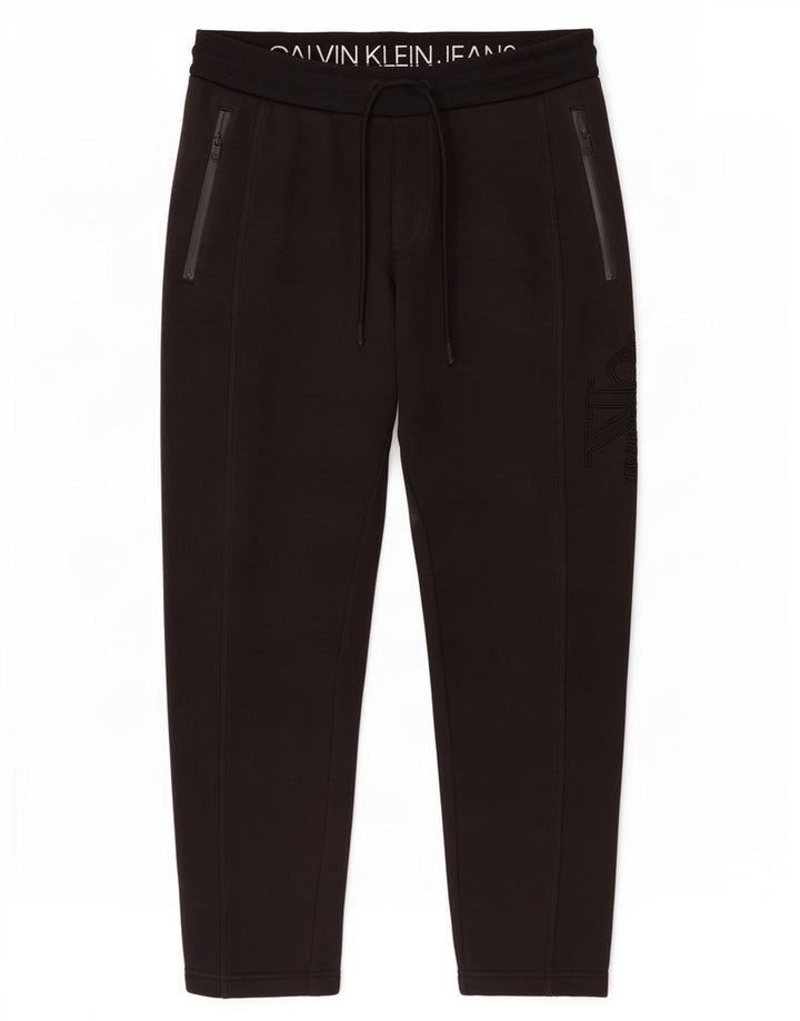 Pantaloni de trening Calvin Klein Jeans pentru bărbați, bumbac negru mediu